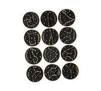 POPETPOP Broches Émail Zodiaque 12 Pièces Style Astrologie Alliage Solide Épingle Amovible Femme Décoration Paquet à Dos Noir Rond Diamètre Moyen