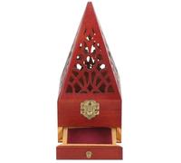 POPETPOP Brûleur de Parfum et Brûleur de Parfum Pratique avec Tiroir de Pyramide Ornement en Bois et Acier Inoxydable pour Décoration de Bureau
