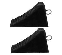 POPETPOP Butées de Stationnement en Caoutchouc Noir 2pcs pour Voiture, Cale de Roue Triangulaire Antidérapante avec Anneau Intégré pour Sécurité et Absorption des Vibrations en Parking