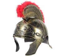 POPETPOP Casque de Soldat Romain Vintage Doré, Couvre-chef Médiéval en Plastique Léger, Costume Homme pour Cosplay, Halloween et Carnaval, Taille Unique Crête Rouge