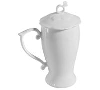 POPETPOP Céramique Blanche Tasse à Café 375ml avec Couvercle | Usage Maison ou Café, Lignes Délicates et Élégantes, Format Pratique pour Boisson Chaude, Style Polyvalent