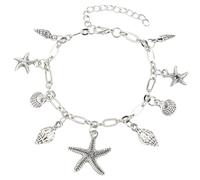 POPETPOP Chaîne de Cheville Océan en Alliage Argenté, Hypoallergénique et Taille Unique, Bracelet Boho pour Femmes, pour Plage D'été