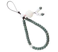 POPETPOP Chaîne de Téléphone Bodhi en Perles Blanches Motifs Floraux Cordon Court en Peau Verte Lanière Décorative Délicate Compatible Smartphone pour Voyage et Usage Quotidien