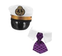 POPETPOP Chapeau De Capitaine De Yacht pour Chat Cravate à Carreaux pour Animal Accessoire Décoratif Léger pour Fête Ensemble De Déguisement Ajustable pour Chiot Et Chien