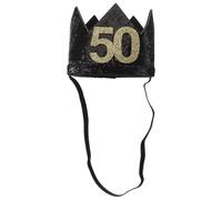 POPETPOP Chapeau de Fête d'Anniversaire Couronne Décorative Noir et Or Taille Unique Design Brillant et Confortable pour Célébrer un Demi-Siècle Accessoire Original pour Soirée Festive