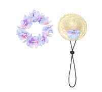 POPETPOP Chapeau Paille pour Animaux Style Hawaïen Protection Solaire Accessoires Plage pour Chiens et