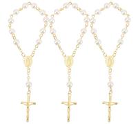 POPETPOP Chapelet Bébé 3 Pièces en Perles de Verre Imitation Perles, Bracelet Croix Métal, Présent Baptême Fille Garçon, Mini Chapelet pour Shower, Souvenir Artisanal