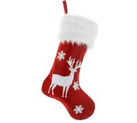 POPETPOP Chaussette de Noël Rouge Décorative Brodée Lumières | Tissu et Plastique, Motif Festif Unique, Suspendue pour Sapin et Maison, pour Petites Friandises Style Aléatoire