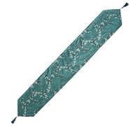 POPETPOP Chemin de Table Style Chinois à Motif Fleur de Prunier, Tissu Décoratif en Tissu Doux, Couleur Vert Encre, Dimensions 33 X 210 CM, Nappe pour Fête, Réunion Familiale et Décoration