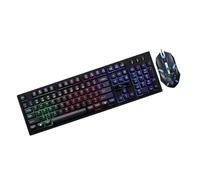 POPETPOP Clavier Gamer Filaire avec Sensation Mécanique et Souris USB Kit Clavier Souris Ordinateur Éclairage LED pour Gaming Bureau Maison