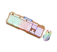 POPETPOP Clavier Mécanique Rétroéclairé USB avec Souris Ergonomique, Ensemble Gamer Filaire pour Pc, Confort de Frappe, LED RGB Multicolore, Blanc Arc-en-Ciel, Joueur PC