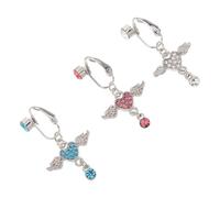 POPETPOP Clip de Nombril sans Piercing en Cuivre Zircon et Motif Aile D'ange Unique, Lot de 3 Pièces pour Femmes, Bijoux de Ventre Élégants pour Festivals et Événements à Thème