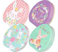 POPETPOP Coffret Présent 4 Pièces en Tôle D'œufs de Pâques Motif Lapin, Boîte à Bonbons et Biscuits Décorative pour Rangement et Fête de Pâques Garçon et Filles
