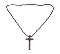 POPETPOP Collier Croix Unisexe en Perles de Bois Pendentif Crucifix Catholique Chapelet Religieux Fonctionnel Bijou Spirituel pour Prière et Présent de Noël Accessoire Symbolique Marron