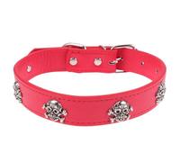 POPETPOP Collier Halloween pour Animaux en Cuir Rouge Tête de Mort, Réglable et Sécurisé, pour Chiens et Chatons Lors de Fêtes ou Sorties