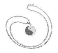POPETPOP Collier Homme Acier Inoxydable Tai Chi Pendentif Cercle Noir Blanc Chaîne Résistante et Antioxydante pour Usage Quotidien