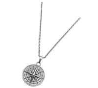 POPETPOP Collier Pendentif Boussole Ras-de-cou Boussole Vintage en Acier Inoxydable Argenté Symbole D’encouragement et Spirituelle Style Mode Hip-hop