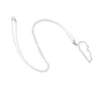 POPETPOP Collier Pendentif Carte du Liban en Acier Inoxydable Design Ajouré Couleur Acier Collier Unisexe Ras du Cou Bijou Ethnique pour Femmes et Hommes Accessoire Polyvalent pour