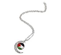 POPETPOP Collier Pendentif Drapeau Palestine pour Femme en Alliage avec Lune Ajourée, Éclat Brillant et Maintien Couleur, pour Fêtes et Occasions Spéciales