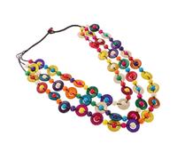 POPETPOP Collier Perles Bois Vintage Fait Main Collier Boho Coloré Coquille de Noix Sautoir Ethnique Tressé pour Femme Plage et
