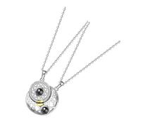 POPETPOP Colliers de Couple Soleil et Lune 2 Pièces en Alliage Sûr Projection je T'Aime en 100 Langues Colliers Assortis Lui Présent Romantique Saint-Valentin Bijoux pour Amoureux
