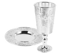 POPETPOP Coupe de Shabbat Soucoupe et Verre à Vin, Ensemble de Coupes Kiddouch pour Pessa'H et Shabbat, Coffret Rituel Judaïque, Accessoire de Célébration