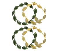 POPETPOP Couronne de feuilles 4 pièces : coiffe romaine en feuilles - coiffe de déesse nuptiale - bandeau de mariage vert doré pour fêtes de la Renaissance, costumes de carnaval