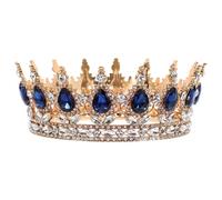 POPETPOP Couronne de Mariage Strass pour Mariée Pierres Précieuses Bleu, Accessoire Coiffure pour Bal de Fin d'Année et Fête d'Anniversaire