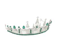 POPETPOP Couronne Gothique Argentée Cristaux Verts, Tiare en Alliage Métal Gris Anthracite Mat, Serrage-tête Léger pour Carnaval, Cosplay, Mariage et Fêtes, Accessoire Cheveux Royal Style
