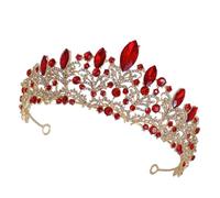 POPETPOP Couronne Strass pour Femmes Diadème de Mariée en Métal Doré Rouge Accessoire de Coiffure Élégant pour Mariage Fête et Anniversaire Diadème de Mariage Scintillant Strass