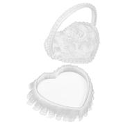 POPETPOP Coussin pour Alliances de Mariage en Dentelle Satinée Mini Coussin de Cœur avec Poignée Porte-Alliances pour Cérémonie Boîte à Alliances Portable et Élégante