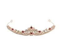 POPETPOP Diadème D'anniversaire en Strass Rouge et Or, Couronne de Mariage Élégante, Serrage-tête Bijoux pour Bal, Fête, Cosplay et Cérémonie, Accessoire Cheveux Femme