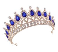POPETPOP Diadème de Mariage Couronne pour Femmes et Filles, en Alliage de Zinc et Cristaux, Bleu, Épingles aux Deux Extrémités, Accessoire de Costume pour Concours et Photographie
