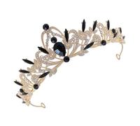 POPETPOP Diadème de Mariage Feuille Couronne Strass Noir en Alliage de Zinc et Acrylique Accessoire Cheveux pour Mariée et Anniversaire Tiare Légère Résistante Antirouille pour Fêtes et