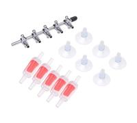 POPETPOP Distributeur de Flux d'air pour Aquarium avec Levier de Contrôle, 1 Set Plastique et Acier Inoxydable, 6 Ventouses et 5 Clapets Anti-Retour, Facile à Installer pour Pompe à Air