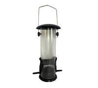 POPETPOP Distributeur De Nourriture pour Oiseaux Suspendu Mangeoire Automatique pour Oiseaux Extérieur avec Barrière De Et Base pour Canaris Perroquets Noir