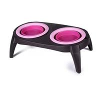 POPETPOP Double Bol Pliable en Silicone pour Chien Et Chat avec Patins Antidérapants, Distributeur De Nourriture Et d'eau pour Animaux De Compagnie, Couleur Rose