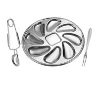 POPETPOP Ensemble 3 Pièces Plat à Huîtres en Acier Inoxydable Assiette de Service à Fruits de Mer Fourchette et Pince à Huîtres Vaisselle Réutilisable pour Restaurants et Bars Facile à