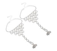 POPETPOP Ensemble de 2 Bracelets de Main en Chaîne Argentée Bagues Ornées de Pierres Brillantes Bijoux pour Mariage et Spectacles de Danse Latine Accessoires Élégants pour Femmes