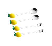 POPETPOP Ensemble de 4 Pièces Cuillères à Glace et Fourchettes en Acier Inoxydable Jaune, Poignée Confortable, Résistantes Maison Bar