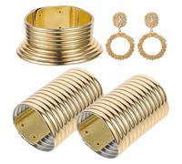 POPETPOP Ensemble de Bijoux Femme 5 Pièces en Métal Doré Colliers Extravagants Bracelets et Boucles D’Oreilles Ethniques pour Fêtes Présents et Occasions Spéciales