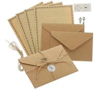 POPETPOP Ensemble de Papiers à Lettres Vintage A5 Enveloppes en Papier et Corde de Chanvre, Pratique et Facile à Utiliser pour Copier des Poèmes et Écrire, 2 Sets Inclus