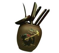 POPETPOP Ensemble de Thé Kung Fu Chinois 6 Pièces en Bois D'ébène et Poterie pour Maison et Maison de Thé, Accessoires Élégants pour Cultiver le Goût Tempérament