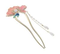 POPETPOP Épingle à Cheveux Chinoise de U Émaillée, Motif Pivoine Coloré, Accessoire Artisanal pour Chignon Haut, Style Chinois Traditionnel pour Mariages et Fêtes, Pince à Cheveux Féminine