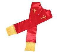POPETPOP Étole de Mariage Réversible Rouge en Satin avec Broderie Croix et Pompons, Douce et Confortable pour Prêtres Hommes et Femmes à L'église