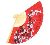 POPETPOP Éventail Mural Pliable Chinois 05X09 M en Bois et Papier Rouge Motif Fleur de Prunier Décoration Murale Géante pour Salon Mariage et Studio Photo Éventail Décoratif