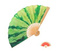 POPETPOP Éventail Pliant à Main en Bambou Pastèque, 5 Pouces Décoratif | Style Moderne Illustré à Main, Léger et Portable, pour Voyage et Carnaval, Format 29,5x16,8cm
