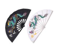 POPETPOP Éventail Pliant Chinois de Tai-chi et Kung-fu Dragon 2 Pièces Plastique Léger Sonore pour Arts Martiaux Fête et Danse Traditionnelle