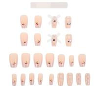 POPETPOP Faux Ongles Carrés Courts en Plastique à Coller Style French Manucure Framboise Nœud 1 Lot de 24 set de Pièces Pose Facile pour Décoration D’Ongles et Occasions Festives