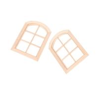 POPETPOP Fenêtres Arche Maison de Poupée en Bois Lot de 2 Tête Ronde 6 Vitres Échelle 1:12 Accessoires Meubles Miniatures Décoration DIY Village de Noël et Maison